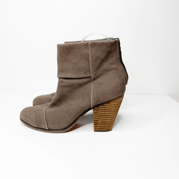 Rag & Bone Newbury Canvas Ankle Boot gray wooden heel canvas womens 41 US 11 - Picture 2 of 6